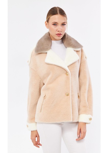 DKA0139 Vizon Alcantara Hakiki Kürk Kadın Mont