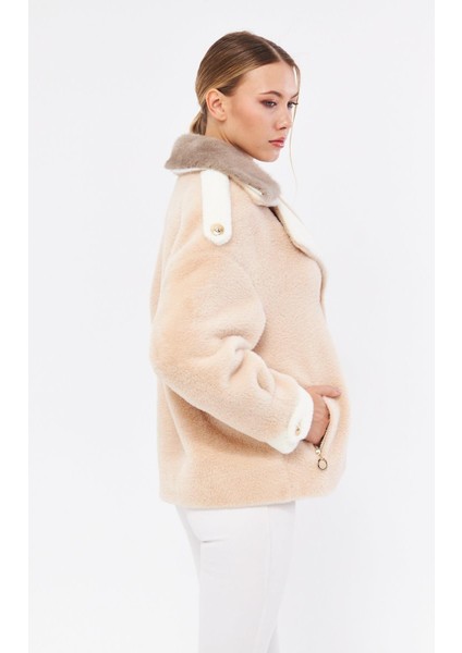 DKA0139 Vizon Alcantara Hakiki Kürk Kadın Mont modelleri