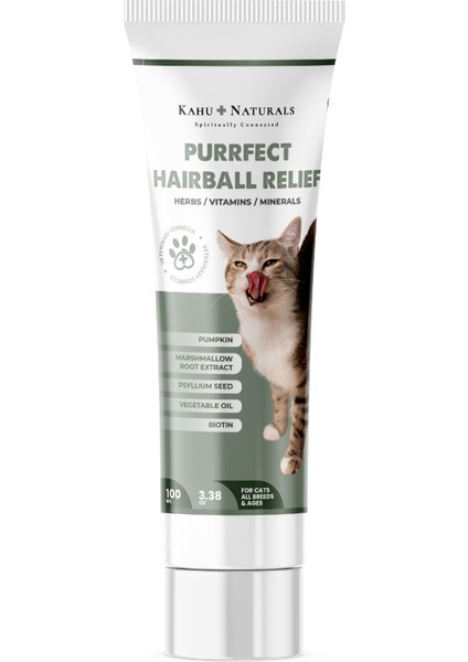 Purrfect Hairball Relief, Kediler Için Tüy Yumağı Giderici ve Önleyici Doğal Malt, 100 ml