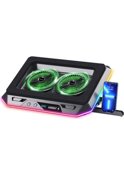 Gaming GT200 Laptop Soğutucu Notebook Stand,10 Rgb Işık Kontrolü , 15.6 -17 Inch , Hız Kontrolü , 2 Büyük Fan ,telefon Standı, 2 USB