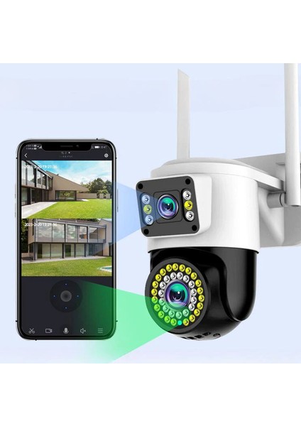 Çift Lens Wifi Kamera Ptz Aı Insan Algılama Monitörü Açık Renk Gece Görüşü  Gözetim Kameraları 4mp