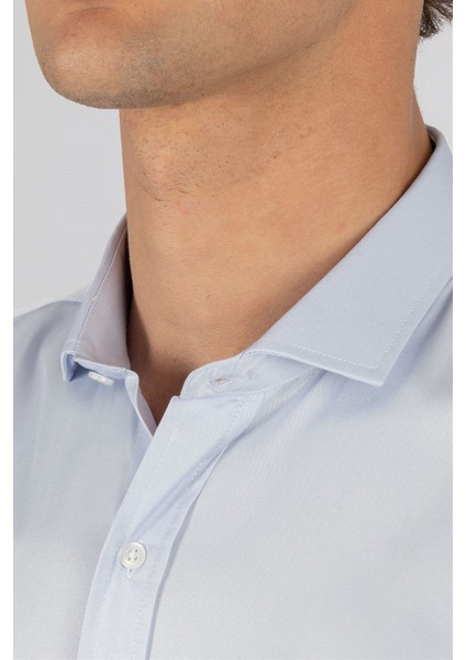 Modern Slim Fit Uzun Kollu Düz Saten Pamuklu Erkek Mavi Gömlek modelleri