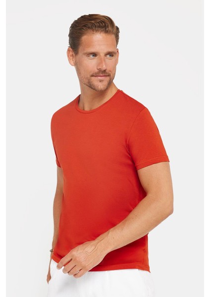 Erkek Slim Fit Dar Kesim Pamuklu Yumuşak Dokulu Esnek Kumaş Düz Basic Kiremit Bisiklet Yaka T-Shirt fiyatları