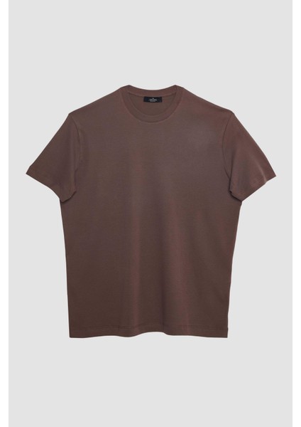 Unisex Relax Fit Rahat Kesim %100 Pamuk Yumuşak Dokulu Basic Kahverengi Bisiklet Yaka T-Shirt