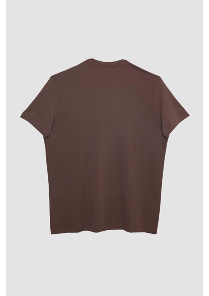 Unisex Relax Fit Rahat Kesim %100 Pamuk Yumuşak Dokulu Basic Kahverengi Bisiklet Yaka T-Shirt modelleri