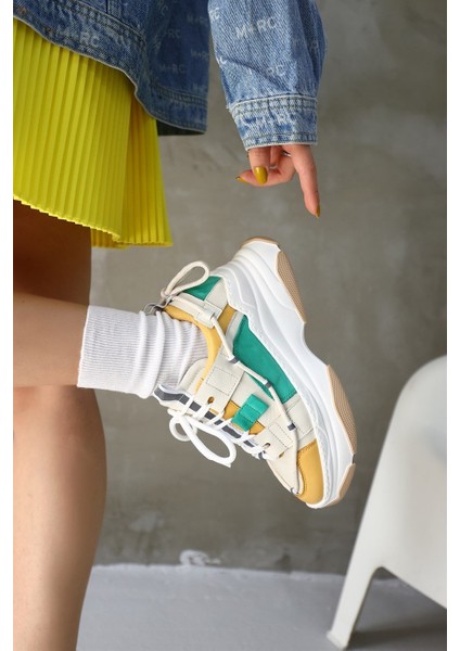 Otilia Sarı/Yeşil Deri Kalın Tabanlı Kadın Sneaker