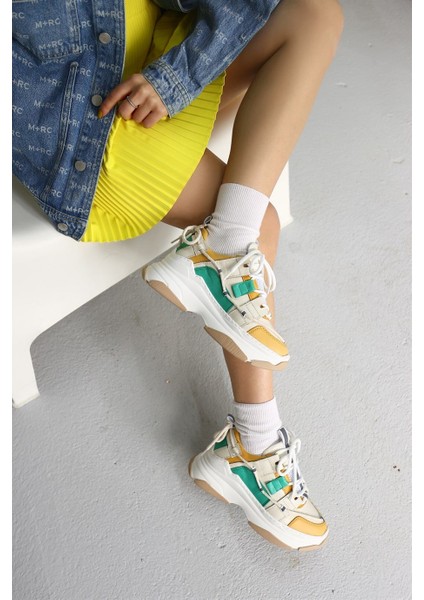 Otilia Sarı/Yeşil Deri Kalın Tabanlı Kadın Sneaker