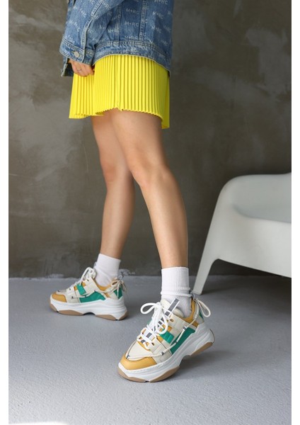 Otilia Sarı/Yeşil Deri Kalın Tabanlı Kadın Sneaker