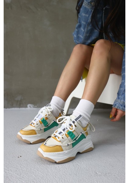 Otilia Sarı/Yeşil Deri Kalın Tabanlı Kadın Sneaker