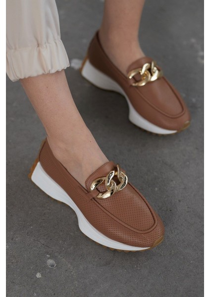 Darius Taba Deri Zincir Aksesuarlı Kadın Sneaker