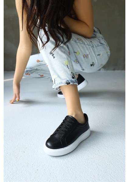 Julia Siyah Deri Kadın Sneaker