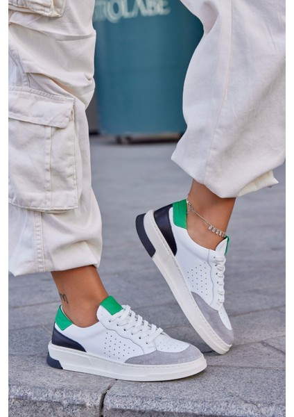 Marsel Beyaz Yeşil Deri Kadın Sneaker fiyatları