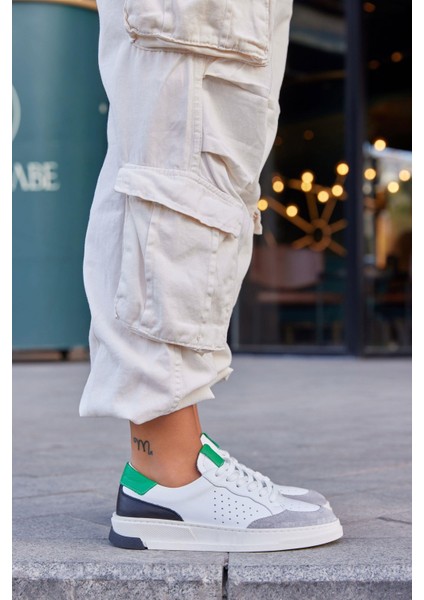 Marsel Beyaz Yeşil Deri Kadın Sneaker modelleri