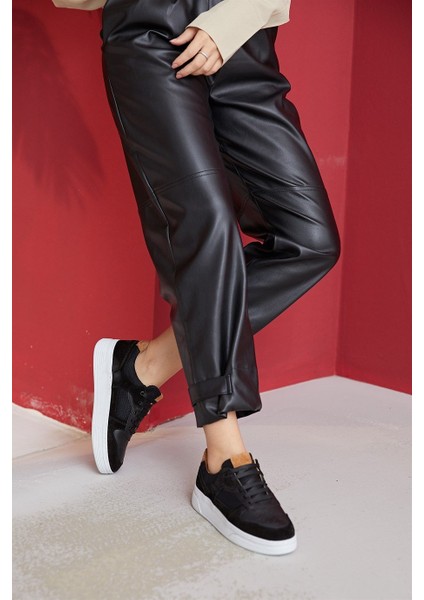 Vontex Siyah Deri Kadın Sneakers