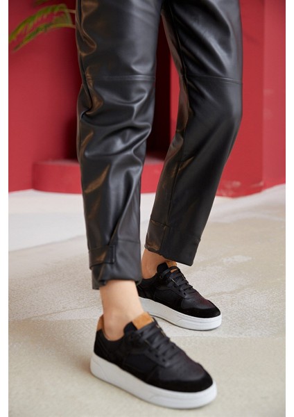 Vontex Siyah Deri Kadın Sneakers modelleri