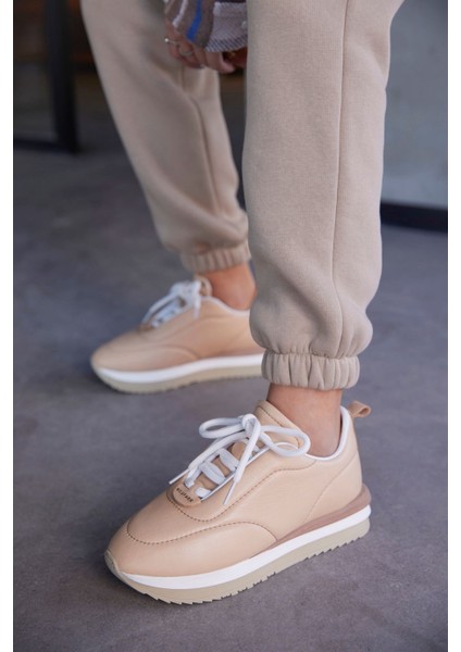 Balla Bej Deri Kadın Sneaker