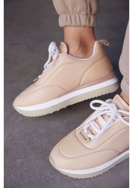 Balla Bej Deri Kadın Sneaker