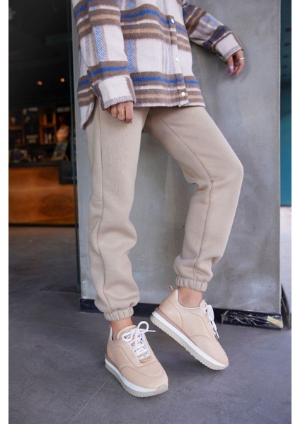 Balla Bej Deri Kadın Sneaker