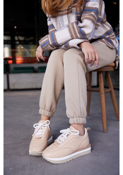 Balla Bej Deri Kadın Sneaker