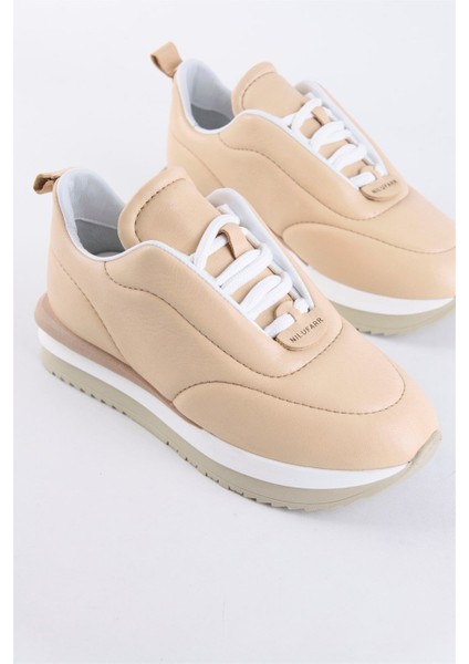 Balla Bej Deri Kadın Sneaker