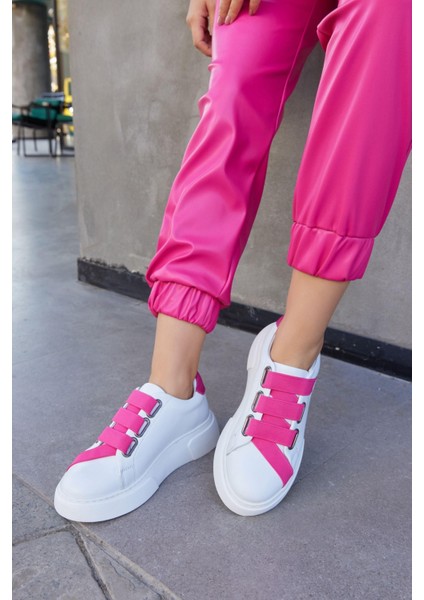 Patty Beyaz Deri Pembe Lastikli Kadın Sneaker modelleri