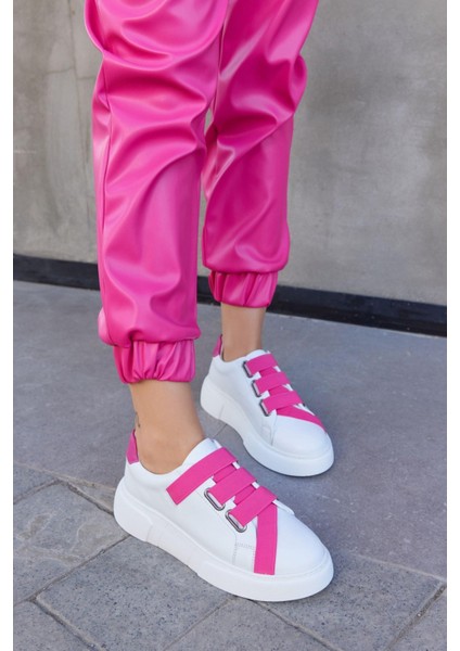 Patty Beyaz Deri Pembe Lastikli Kadın Sneaker indirimleri