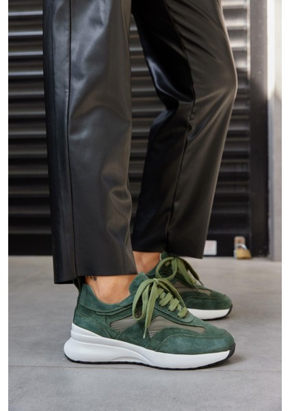 Roma Haki Süet Deri Kadın Sneaker