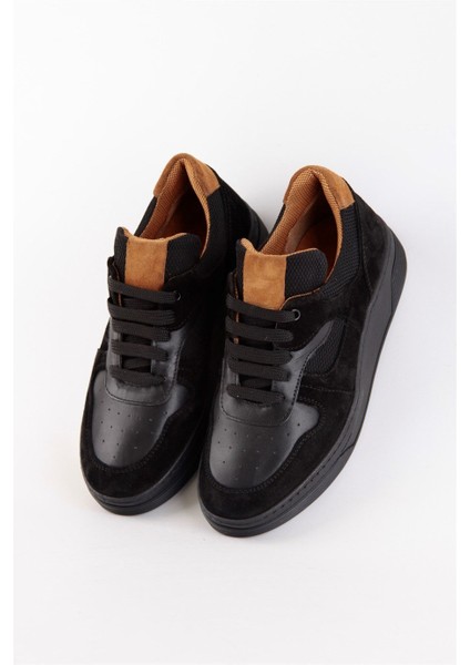 Vontex Siyah Deri Siyah Tabanlı Kadın Sneakers