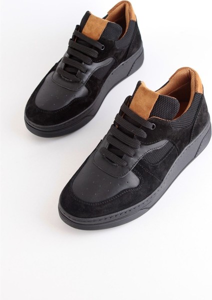 Vontex Siyah Deri Siyah Tabanlı Kadın Sneakers