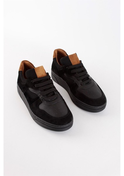 Vontex Siyah Deri Siyah Tabanlı Kadın Sneakers