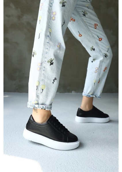 Julia Siyah Deri Kadın Sneaker