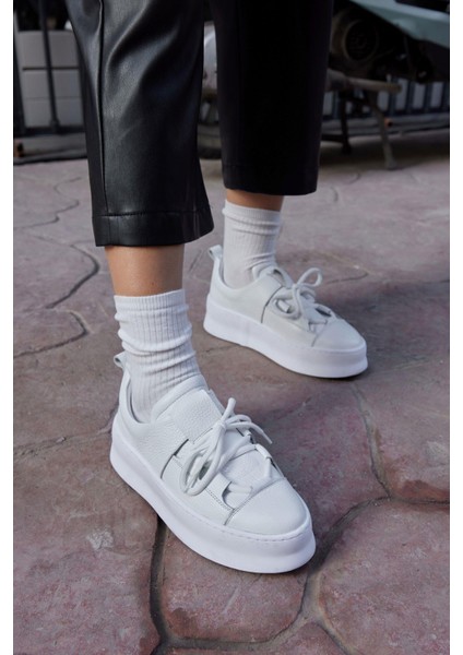 Diya Beyaz Hakiki Deri Kadın Sneaker