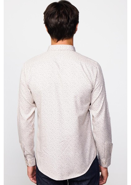 Slim Fit Uzun Kollu Dar Kesim Desenli Pamuklu Kolay Ütülenebilir Bej Erkek Gömlek indirimleri