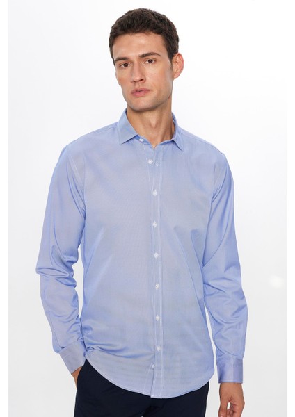 Erkek Modern Slim Fit Dar Kesim Uzun Kollu Pamuklu Çizgili 4 Mevsim Italyan Yaka Gömlek fiyatları