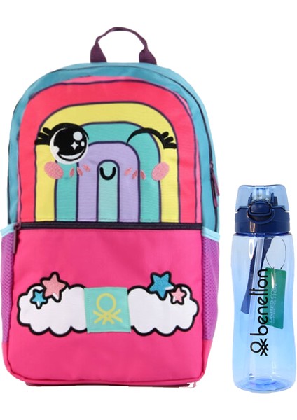 Gökkuşağı Desenli Okul Seti(İlkokul Çantası, Mavi Matara)