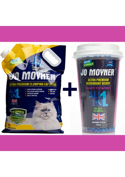 Bebek Pudra Kokulu Koku Giderici + Kedi Kumu Set Premium Aktif Karbonlu Güçlü Topaklanan Tozsuz Doğal Kokusuz Kedi Kumu