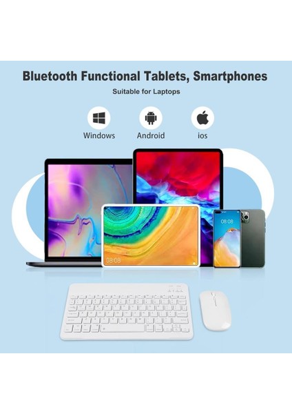 Lenovo Tab M10 ZAAE0117TR 10.1" Uyumlu Kablosuz Bluetooth Şarj Edilebilir Klavye Mouse Seti - Beyaz