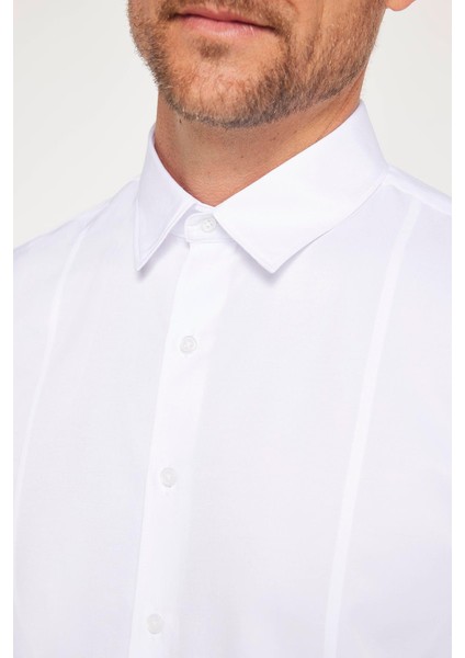 Erkek Slim Fit Dar Kesim Uzun Kollu Pamuklu Düz Beyaz Spor Yaka Gömlek fırsatları