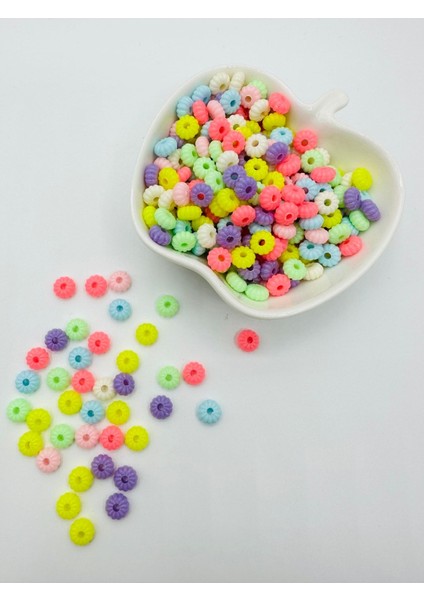 50 Adet Karışık Yuvarlak Renkli Basık Tırtıklı Plastik Boncuk Takı Yapım