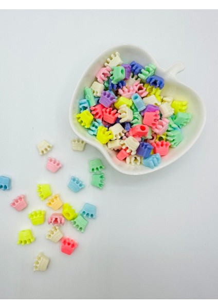 200 Adet Karışık Renkli Taç Figürlü Plastik Boncuk Takı Yapım