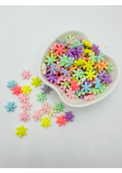 100 Adet Karışık Renkli Büyük Papatya Figürlü Plastik Boncuk Takı Yapım