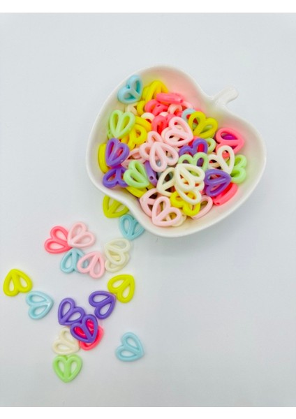 100 Adet Karışık Renkli Büyük Kalp Figürlü Plastik Boncuk Takı Yapım