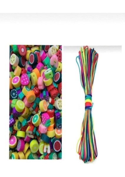 5 Metre Paraşüt Ipi 20 Adet Fimo Meyve Boncuk Mini Takı Yapım Seti