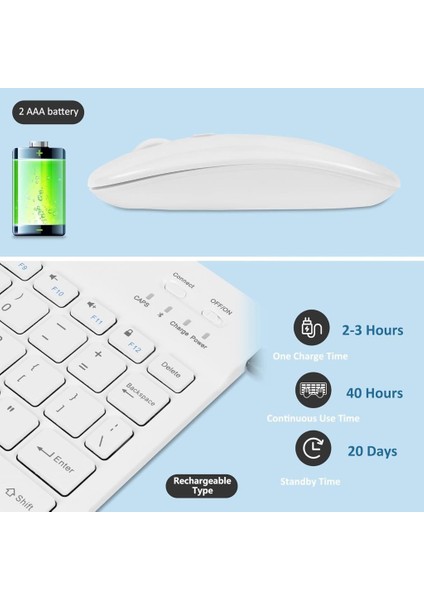 Hometech Alfa 10MA 10.1" Uyumlu Kablosuz Bluetooth Şarj Edilebilir Klavye Mouse Seti - Beyaz