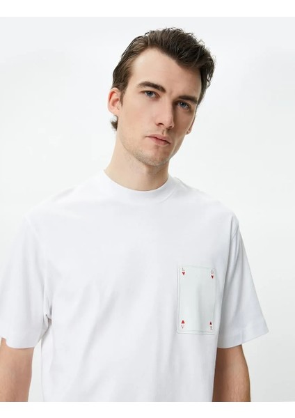 Oversize T-Shirt Kalp Baskılı Bisiklet Yaka Kısa Kollu