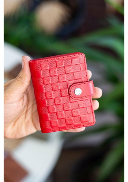 Pekin Deri Bol Kartlıklı Dıştan Patlı Unisex Kartlık Cüzdan Kırmızı