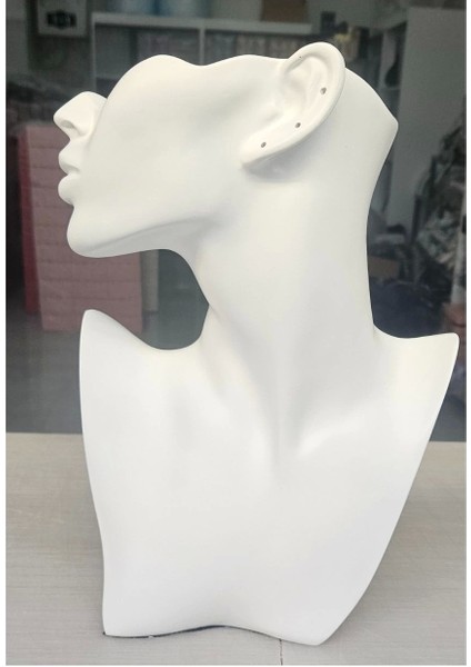 Polyester Kolye&gerdanlık ve Küpelik Silüet Sergileme Mankeni 30 cm Beyaz