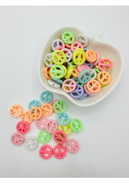 50 Adet Karışık Renkli Plastik Boncuk Barış Figürü Takı Yapım