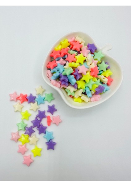 200 Adet Karışık Büyük Küçük Yıldız Figürlü Plastik Boncuk Takı Yapım