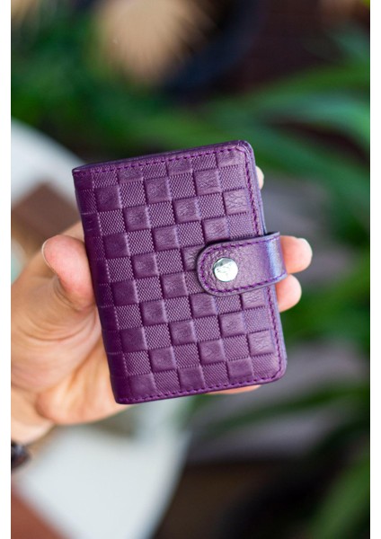 Pekin Deri Bol Kartlıklı Dıştan Patlı Unisex Kartlık Cüzdan Mürdüm